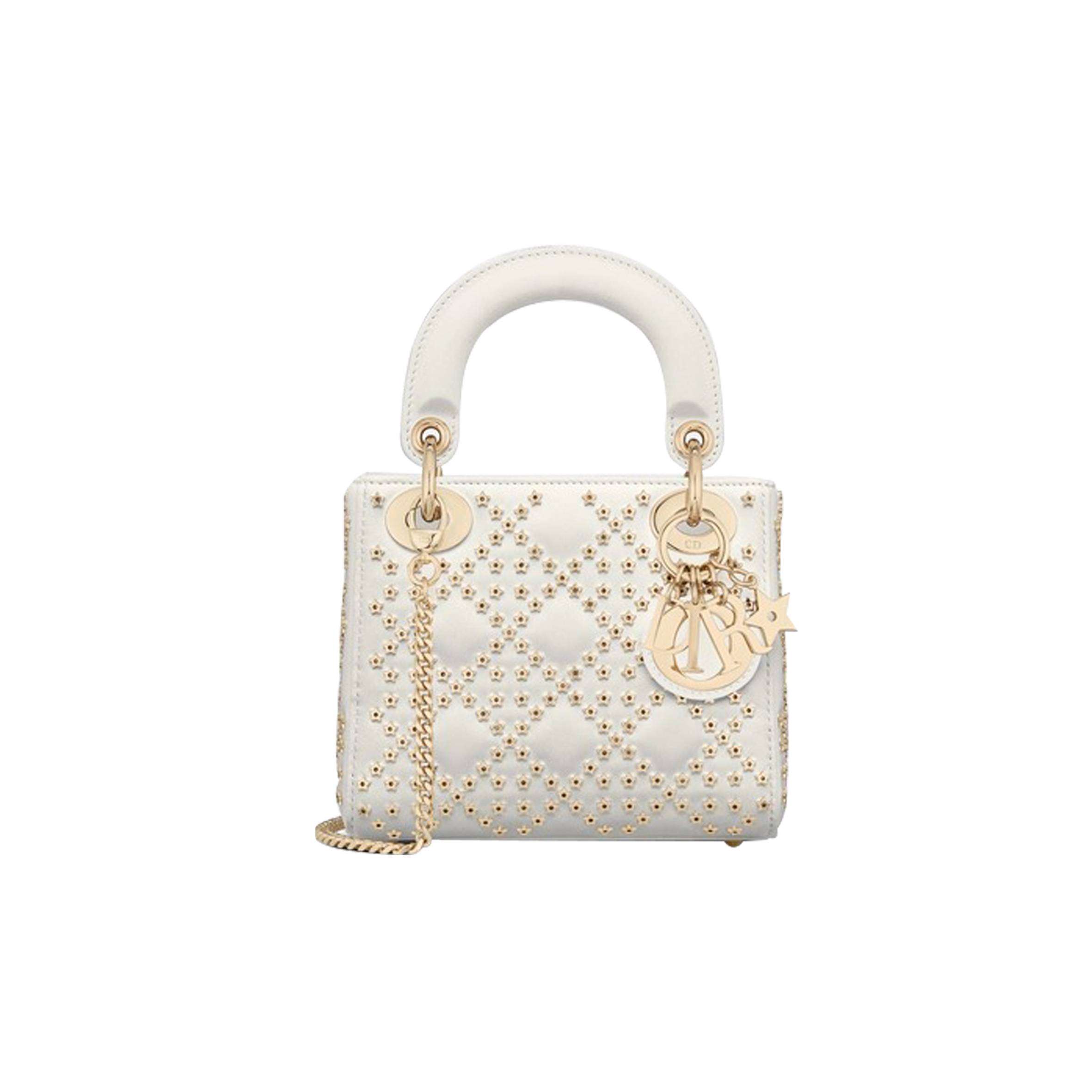 DIOR LAMBSKIN CANNAGE LUCKY STAR STUDDED MINI LADY DIOR WHITE (17*14*8cm) DIOR LAMBSKIN CANNAGE LUCKY STAR STUDDED MINI LADY DIOR WHITE (17*14*8cm)